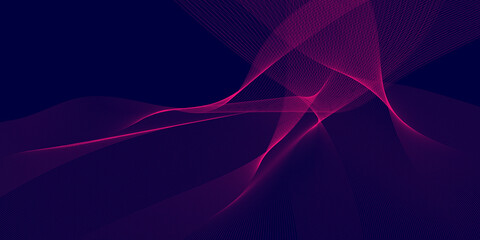 Abstract pink and purple wave lines on dark blue background futuristic digital design