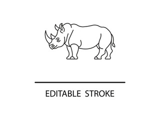 Bold rhino outline illustration for conservation projects needing a striking icon with editable stroke options for design flexibility.