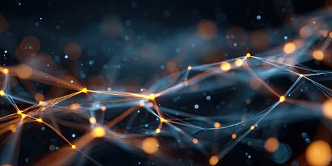 Abstract digital art showcasing a network of connected points with glowing orbs and lines on a dark background