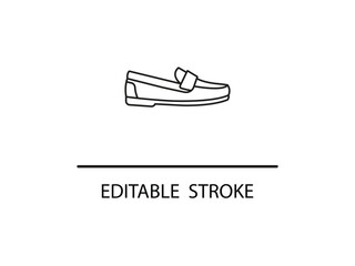 Sleek line art of a modern loafer shoe design for fashion templates or creative projects with editable stroke styling available.