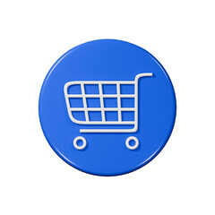 Front View 3D Render of Circle Blue Shopping Cart Icon
