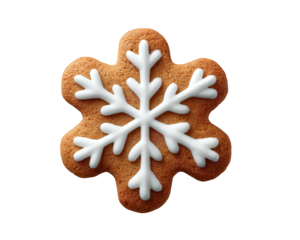 Sweet festive snowflake gingerbread cookie, traditional holiday dessert for winter christmas celebration. baked treat with icing symbol of joyful baking, isolated