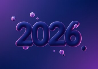 Abstract 3d Rendering of '2026' with Floating Spheres