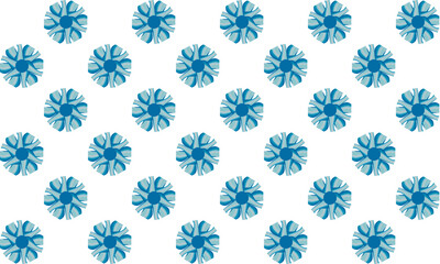abstract flower dot round snowflakes two tone blue star flower asterisk pattern on white background as seamless repeat style replete image design for fabric printing, blue checkerboard