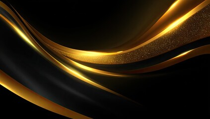 Abstract wavy composition of gold and black lines with gleaming highlights on a dark backdrop