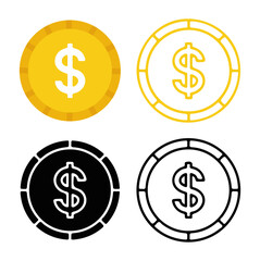 Currency Token Icon Set &ndash; Symbols of Digital Money, Financial Assets, and In-Game Economy