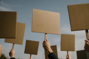 close up hand Holding Blank Sign at Protest