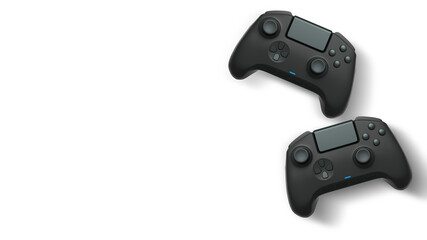 Obraz premium Wireless gaming controllers flying in air isolated on white background, symbolizing gaming technology concept