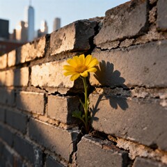 벽돌틈에핀노란꽃과도시희망