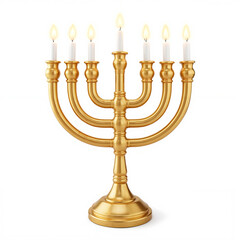 Menorah with candles, Golden menorah with lit candles for Hanukkah celebration  