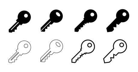 Key icon set. Antique key silhouettes. Medieval and modern keys, black vintage shapes set. privacy and escape. Open door symbols vector elements,

