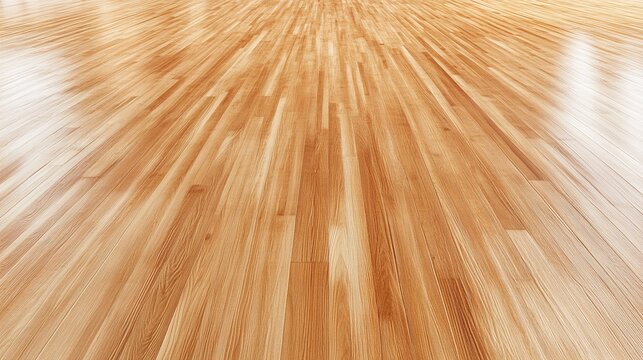Close up perspective of shiny light brown hardwood floorboards with natural grain patterns and subtle reflections