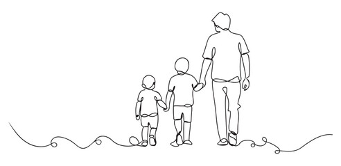 Line art family illustration with parents and two kids, parenting and love vector outline design