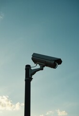 CCTV camera on the lamp post during the day with the sky as the background