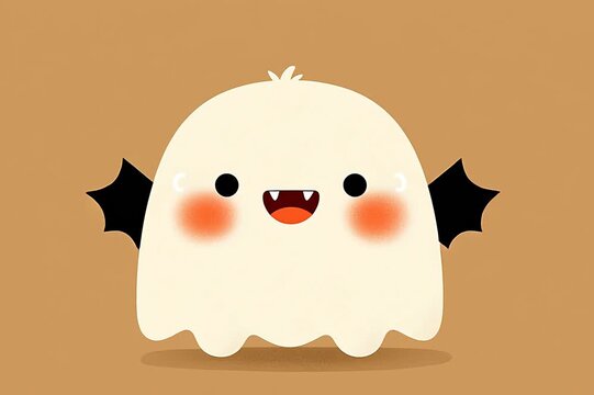 funny cartoon monster, ghost or bat vampire on a yellow or orange background