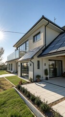 Modern House with Solar Panels on a Sunny Day