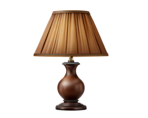 Classic vintage table lamp, retro lighting element with pleated brown lampshade and dark wood base, creating warm and nostalgic feeling in any room