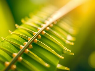 Sunlit Fern Frond in Emerald Bokeh