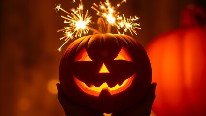 Sparklit Grin: A Jack-o'-Lantern in Flame