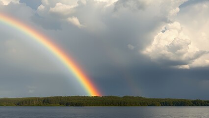 Prismatic Arc Above Still Waters