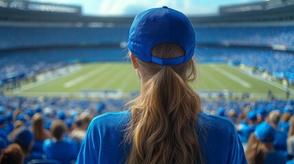 Fans donning blue gear gather in excitement, eagerly awaiting the start of the game in a lively stadium atmosphere