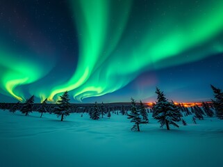 Emerald Curtains Over a Frozen Night