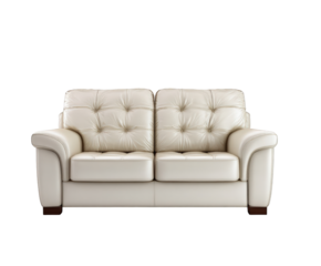 Cream leather tufted loveseat isolated on transparent background