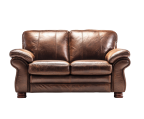 A classic brown leather sofa isolated on transparent background, offering comfort and style for any living room