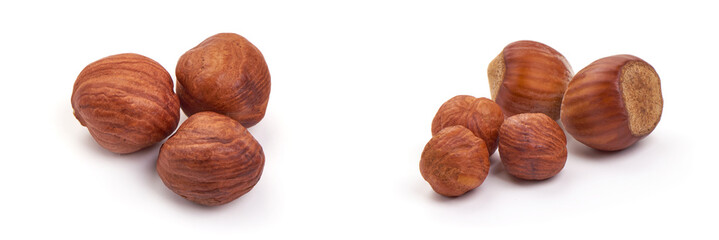 Raw Natural Organic hazelnuts, isolated on white background