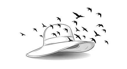 White Hat with Birds Flying Around it.