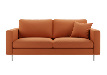 Comfortable orange sofa with modern minimalist design and clean white background