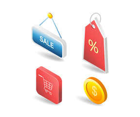 Themed e-commerce sales and purchase payments concept illustration