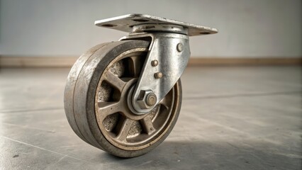 Obraz premium Close up of industrial caster wheel on smooth surface with subtle lighting