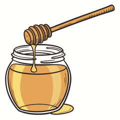 Honey Dripping from Wooden Dipper into Open Glass Jar food sweet