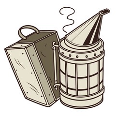 A Bee Smoker and a Beekeeping Box on a White Background apiary tool