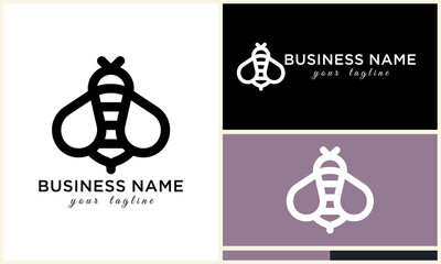 Bee logo designs on various color backgrounds.