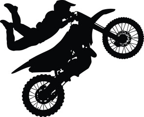 Motocross stunt silhouette, extreme sport action, freestyle rider jump, airborne motorcycle trick, adrenaline performance, black vector, dynamic pose, acrobatics © Mim's World