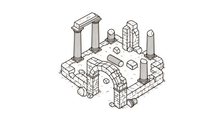 Fototapeta premium Isometric ancient ruins illustrationIsometric ancient ruins illustration