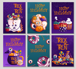 A set of Halloween design templates. Candies, sweets, cupcakes, cookies. 