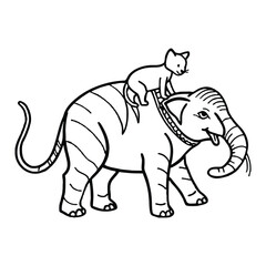 Fototapeta premium Cat climbs elephant’s giant back