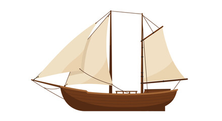 Obraz premium Illustration of a Brown Wooden Sailboat with Cream Colored Sails.