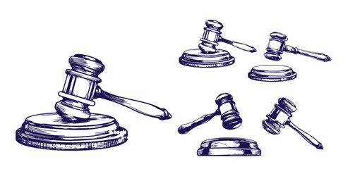  Law symbols set. Scales vector hand drawn