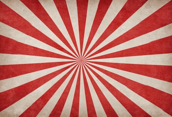 A radial burst design with alternating red and white stripes on a textured, aged background