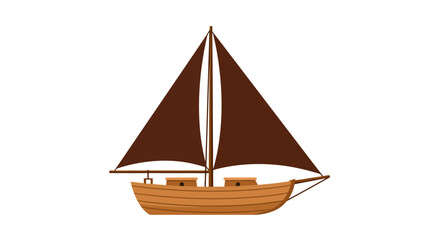 Brown Sailboat Illustration with Two Sails and Wooden Hull.
