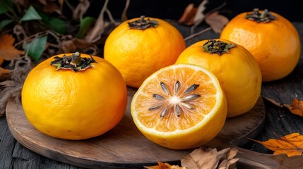 Juicy Yellow Citrus Fruits on Wooden Board Autumn Still Life