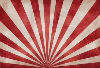 Abstract vintage background with radiating red and white stripes, aged paper texture