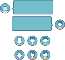 AIチャットロボットと世代別の人物顔アイコン