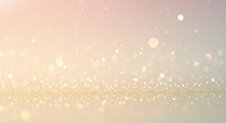 Dreamy soft pastel pink and gold background with shimmering glitter dust and sparkling bokeh lights, elegant celebration.