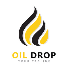 Oil Drop Logo with Abstract Flame in Black and Yellow