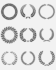 wreaths and branches with leaves.Laurels wreaths, swirls, twigs and flower ornaments. Herbs, flowers and plants elements. .vector icon set of floral wreath laurel leaf design elements illustrations